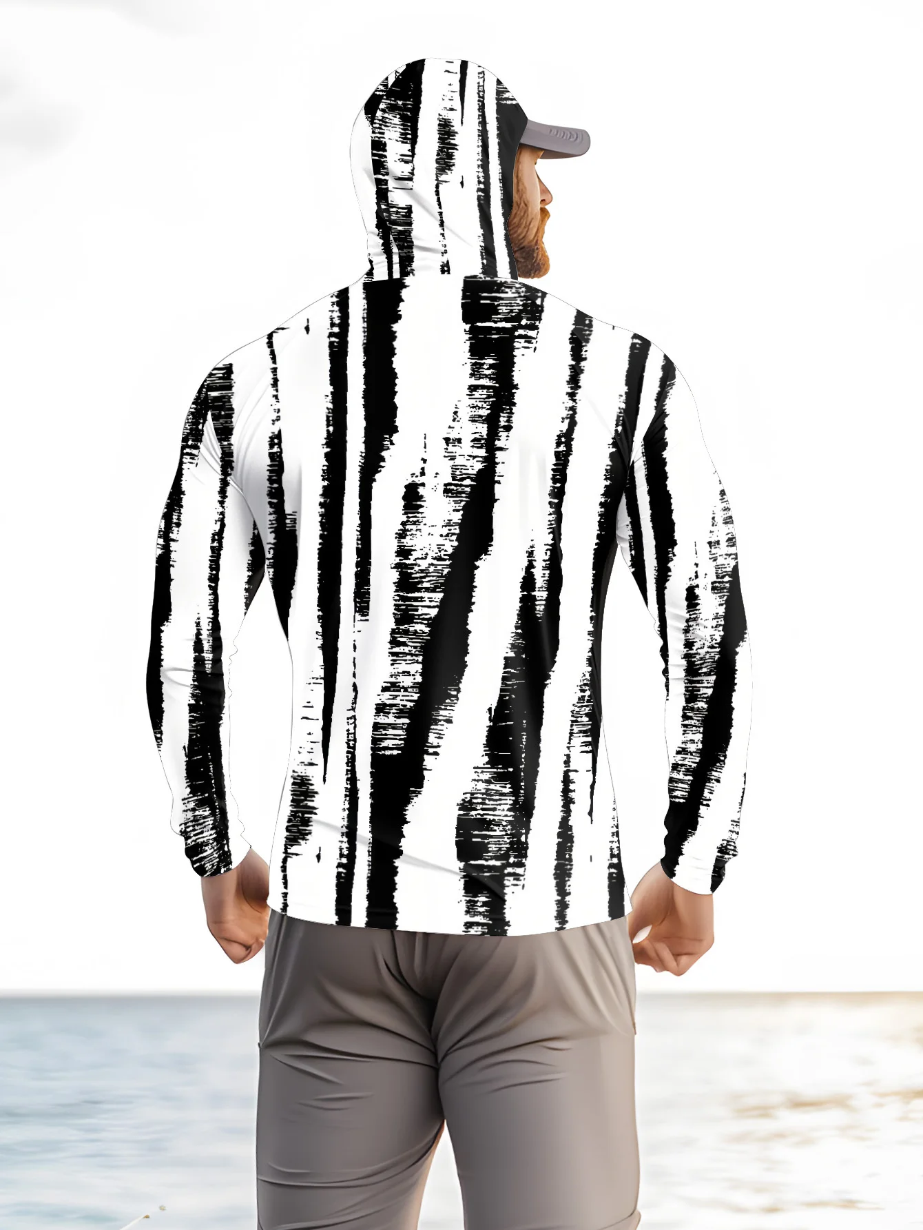 Men Black‑White Stripe Fishing - Fishing Mask Sun Protection ulasan dan harga