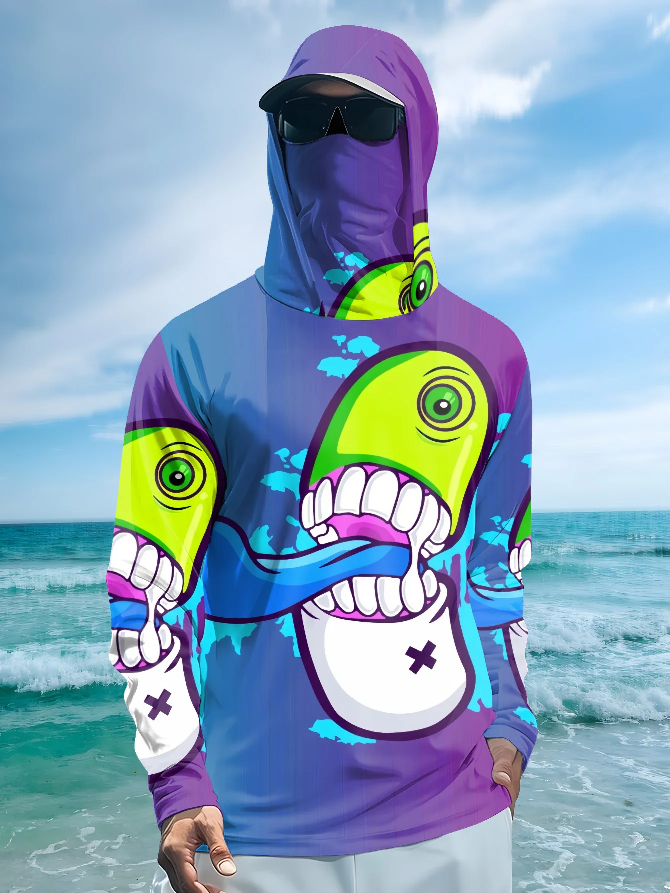 Men Cartoon Monster Graffiti F - Fishing Mask Sun Protection ulasan dan harga