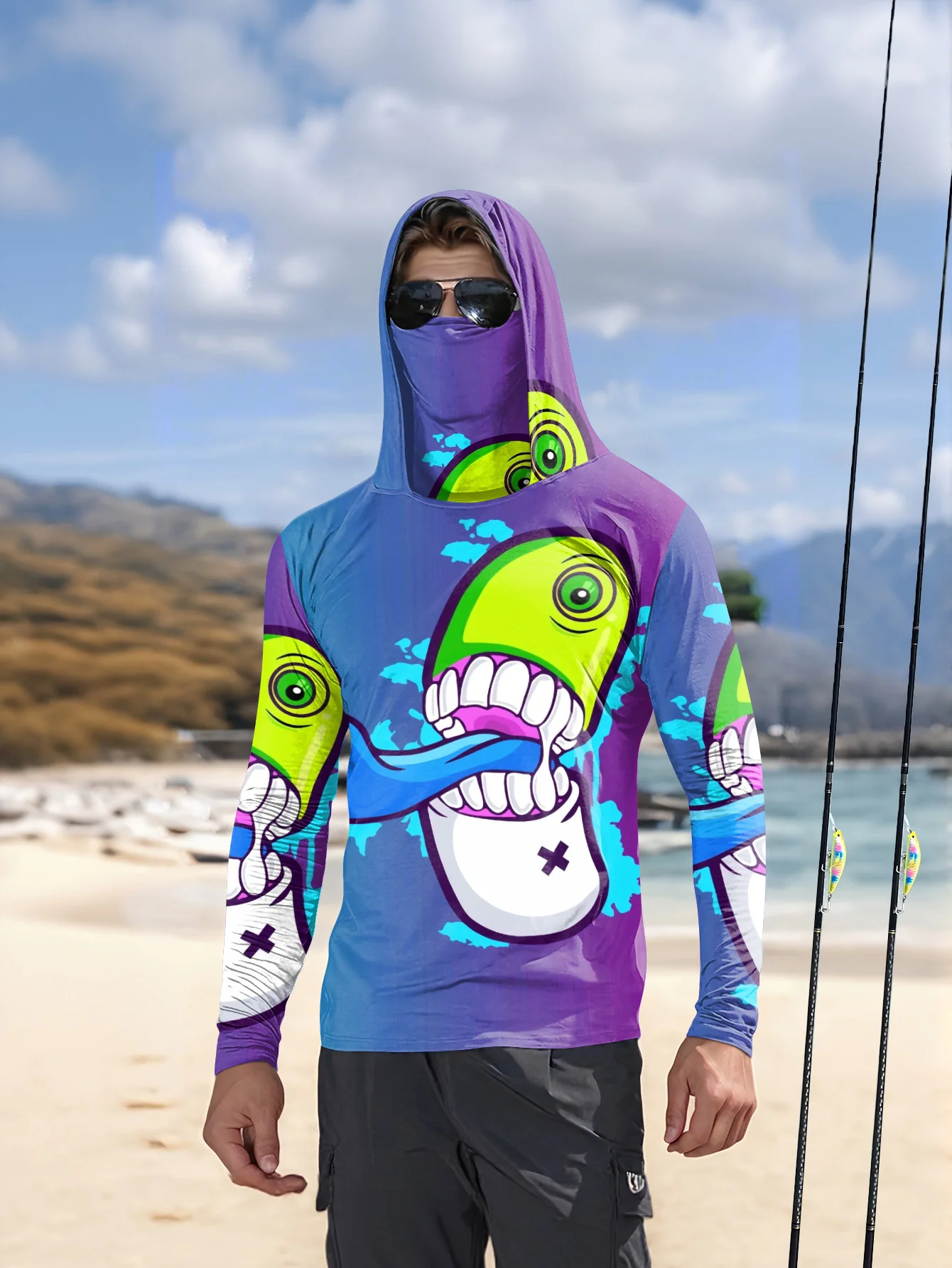 Men Cartoon Monster Graffiti F - Fishing Mask Sun Protection ulasan dan harga