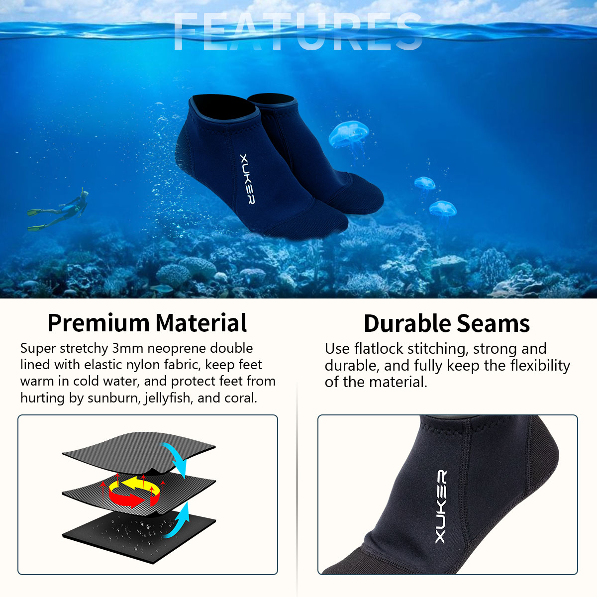 3mm Neoprene Socks Beach Volle - Fishing Socks ulasan dan harga