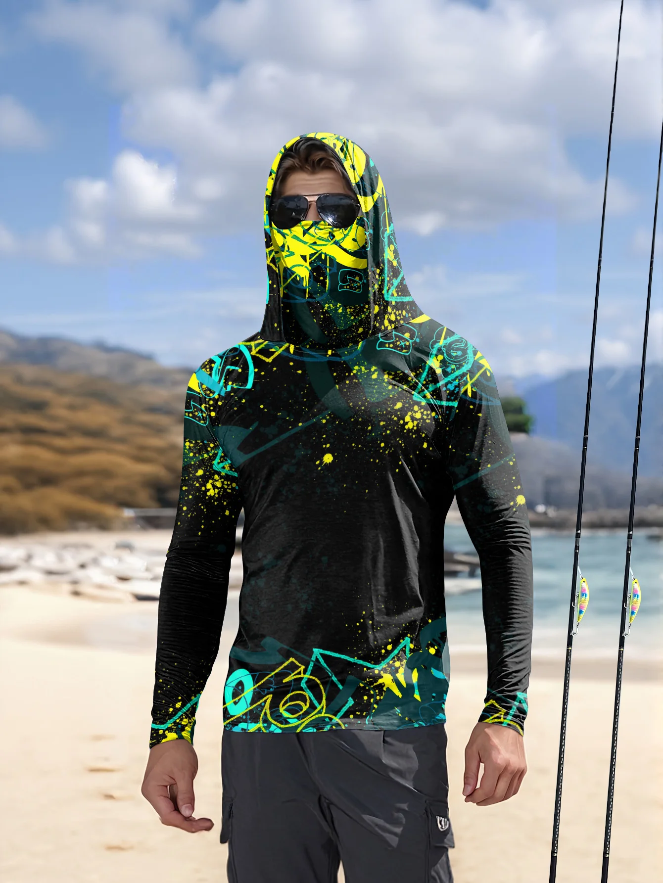 Men UPF50+ Fishing Hoodie With - Fishing Mask Sun Protection ulasan dan harga