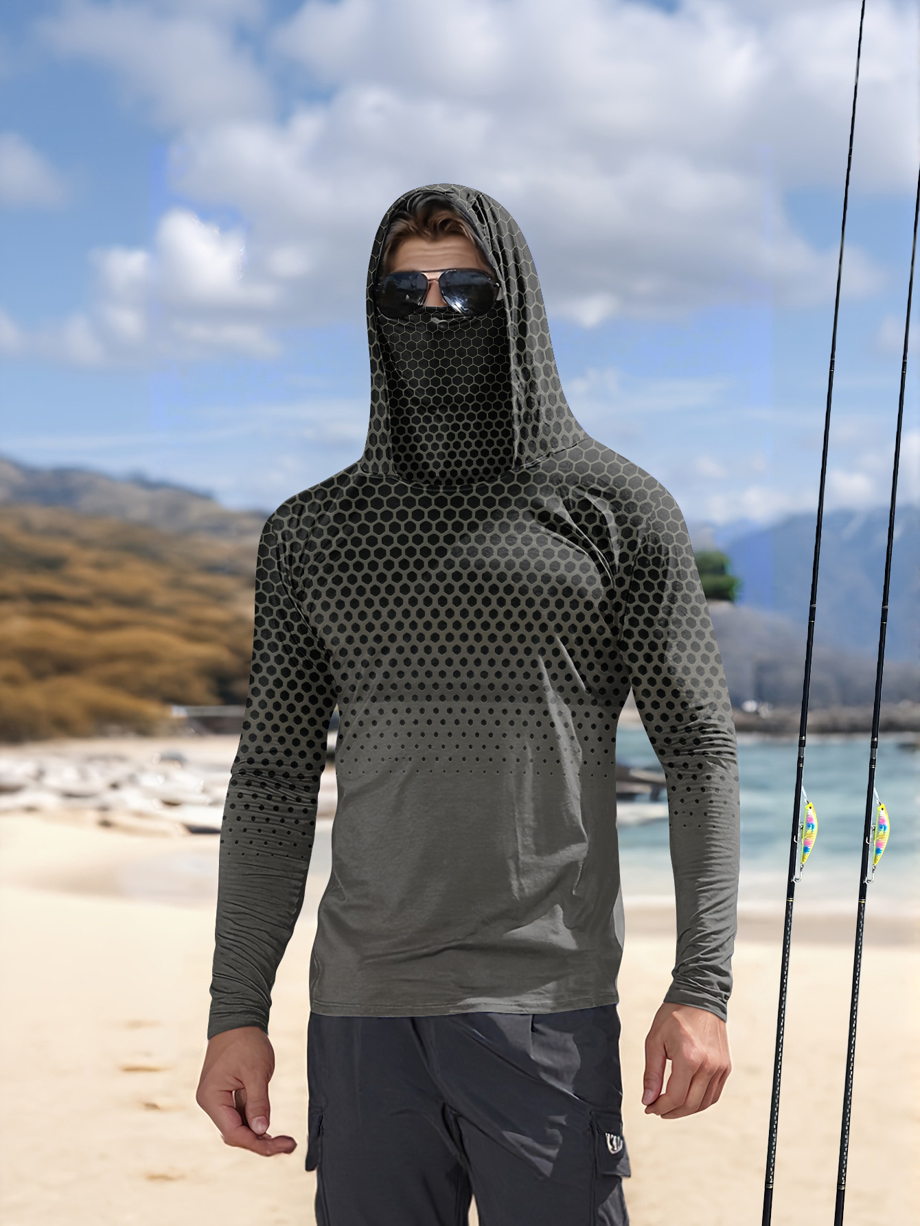 Men Summer UPF50+ Fishing Hood - Fishing Mask Sun Protection ulasan dan harga